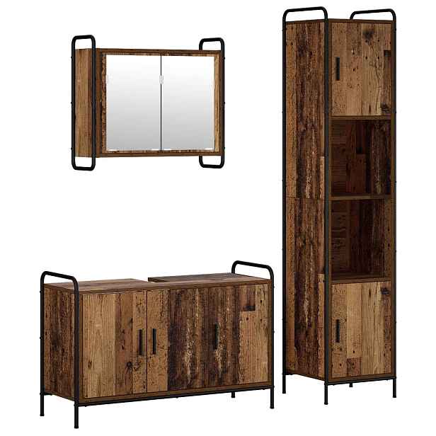 vidaXL Sada koupelnových skříněk 3 ks Staré dřevo 40 x 36 x 181 cm