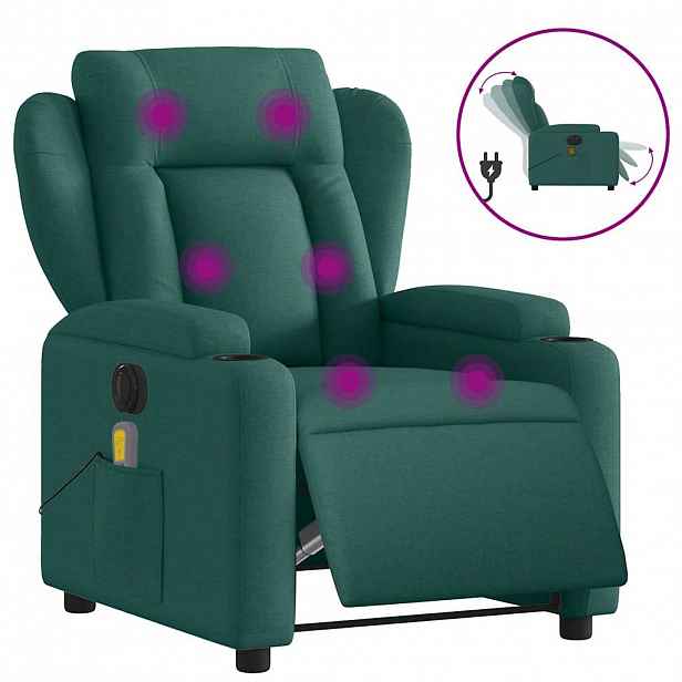 vidaXL Elektrické masážní polohovací křeslo tmavě zelené textil