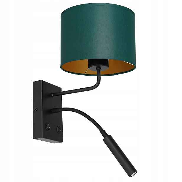Luminex Nástěnné svítidlo Arden Černé se zeleným krytem E27+G9 23W