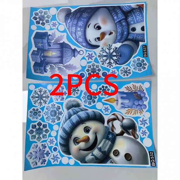TEMU 2 vánoční samolepky, modré karikaturní samolepky na sklo Santa Claus, zvonek sněhová vločka, sněhulák/statické lepící vánoční dekorace na sklo.