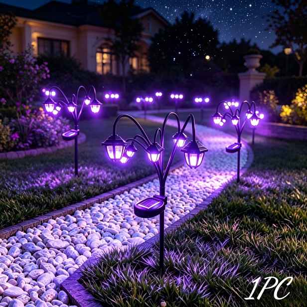 TEMU 6 LED venkovní inteligentní solární zahradní světla, venkovní inteligentní zapuštěná světla, venkovní dekorativní lampy, venkovní lampy v retro