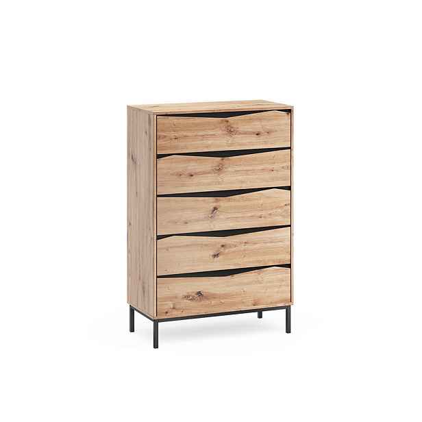 Vicco KREDENC Elvano, Dub/Černá, 79.2 x 120 cm s 5 zásuvkami
