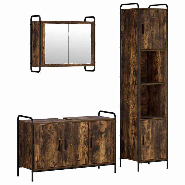 vidaXL Sada koupelnových skříněk 3 ks Kouřový dub 40 x 36 x 181 cm