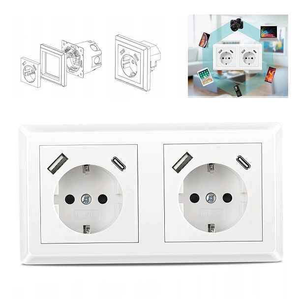 Podomítková nástěnná zásuvka s Usb portem