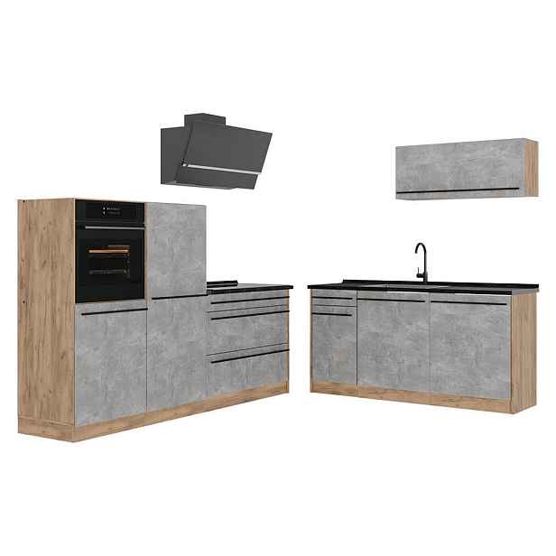 Vicco KUCHYŇSKÝ KOUT R-Line, Beton/Zlatý mocný dub, 220 cm pracovná doska antracitová