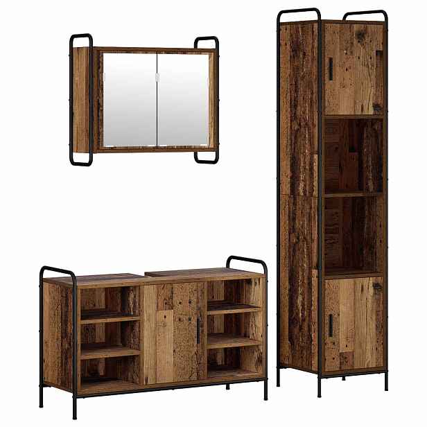 vidaXL Sada koupelnových skříněk 3 ks Staré dřevo 40 x 36 x 181 cm