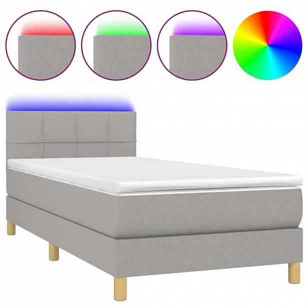 vidaXL Box spring postel s matrací a LED světle šedá 90x190 cm textil