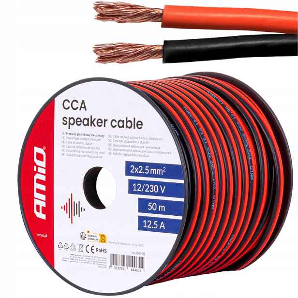 Dvoužilový Reproduktorový Kabel Cca 2x2.5mm2 12.5A Car-audio 50M Kabel