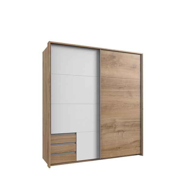 luma-home SKŘÍŇ S VZVÁJENÝMI DVEŘMI, 183 × 65 × 200 cm (Š×H×V), skříň typu „Passepartout“ s viditelnými zásuvkami v dekoru dubu, 1x dveře v bílé barvě