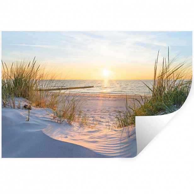 MuchoWow SAMOLEPKA NA ZEĎ Pláž - Slunce - Duna - Tráva - Písek - Horizont 60x40 cm