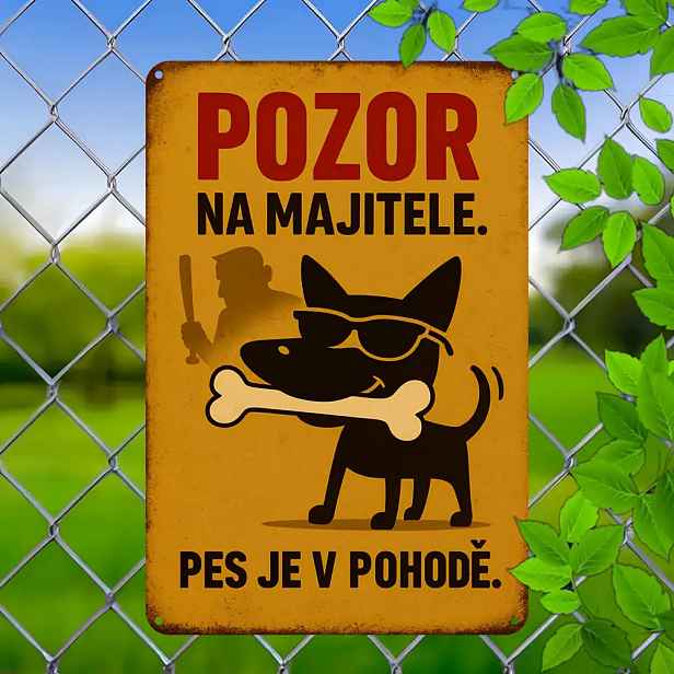 TEMU 2D Plochá, 1 ks Plechová cedule s vtipným českým sloganem - kovová nástěnná dekorace s humorným psím designem, plechová dekorace pro domov, bar,