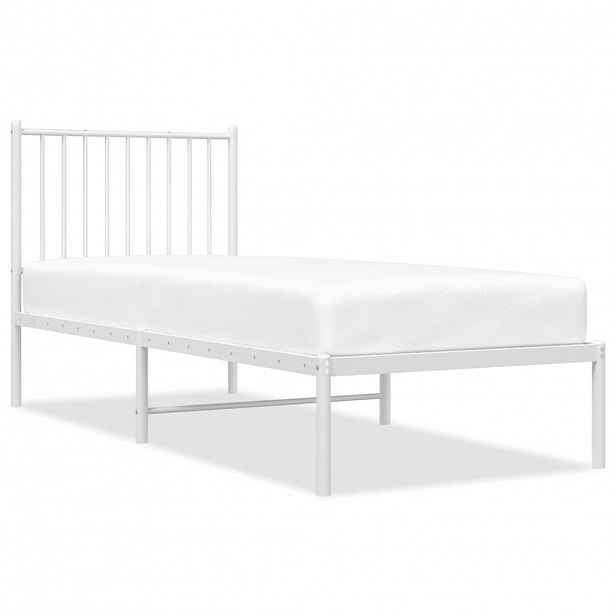 vidaXL Kovový rám postele bez matrace s čelem bílý 75 x 190 cm