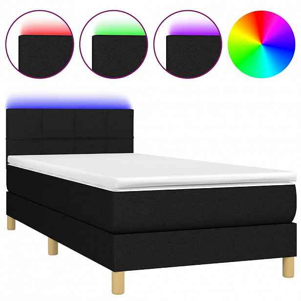 vidaXL Box spring postel s matrací a LED černá 90x190 cm textil