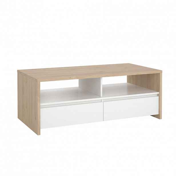 Boxxx KONFERENČNÍ STOLEK, vysoce lesklá bílá, ořechovec, kompozitní dřevo, 120/60/46 cm