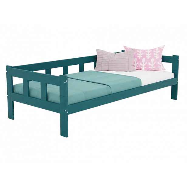 Benlemi Dřevěná jednolůžková postel FENCE 4v1 se zábranou Zvolte barvu: Petrolejová, Zvolte rozměr: 80x190 cm, Zvolte zábranu: S otevřeným vstupem