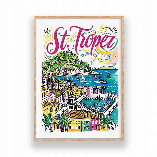 Obraz Saint-Tropez A3 Plakát Nástěnná Dekorace Rámeček Dřevěný 30x42 cm