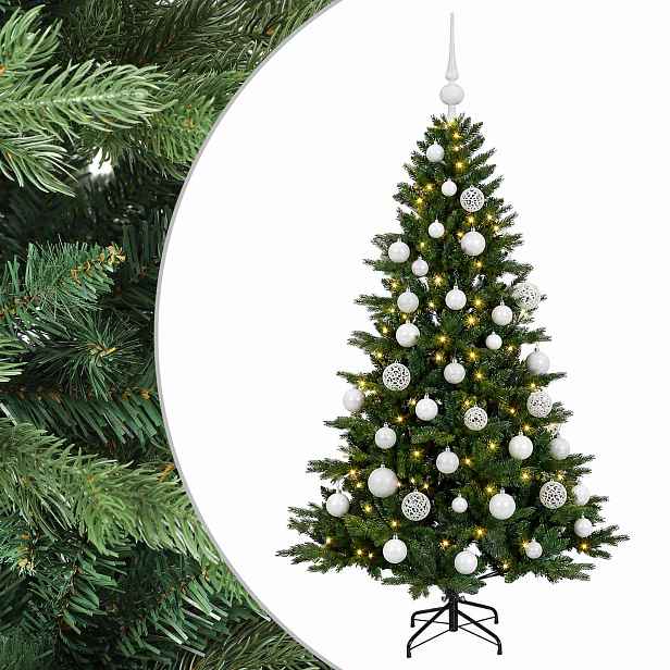 vidaXL Umělý vánoční stromek s vánočními koulemi 120 cm 150 LED