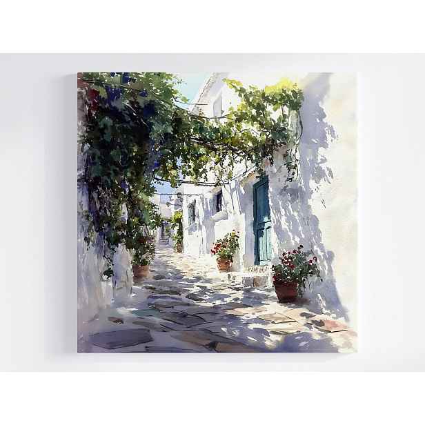 Obraz Na Plátně Canvas Řecko Bílé Domky Květiny Pergola Santorini 50x50