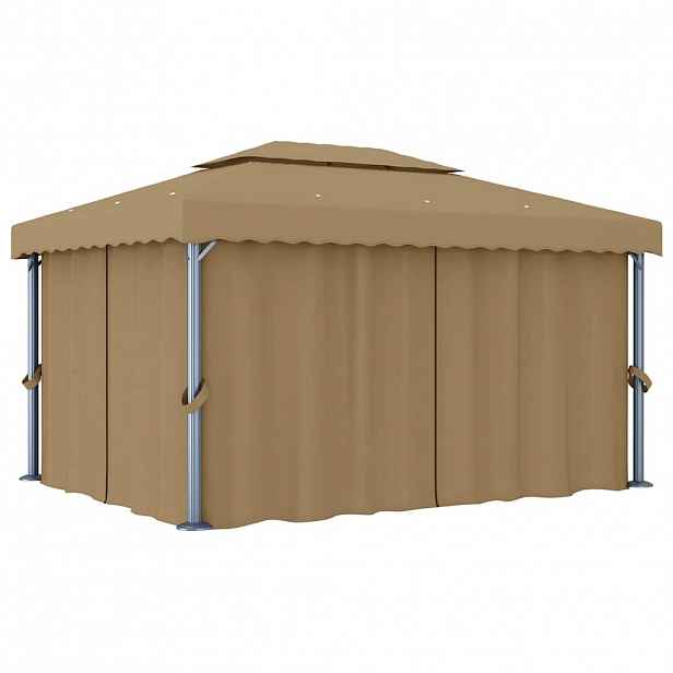 vidaXL Altán se závěsy 4 x 3 m taupe hliník