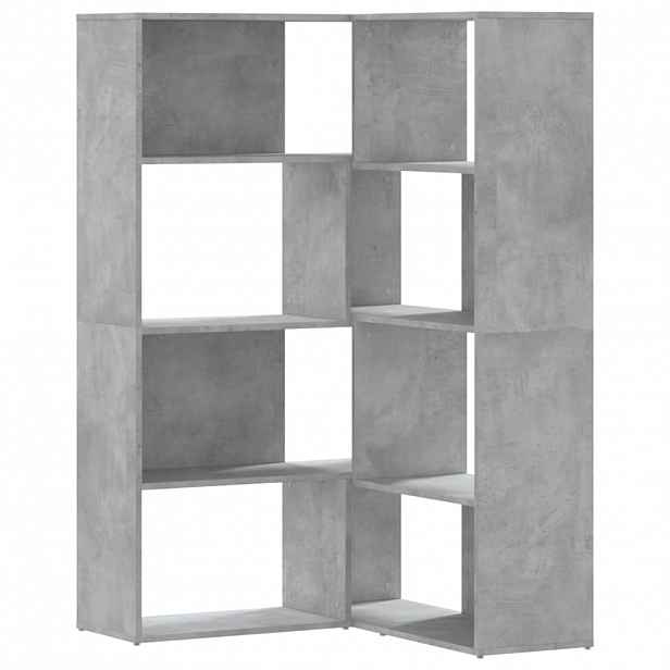 vidaXL Rohová knihovna 4patrová betonově šedá 85x85x140 cm kompozit