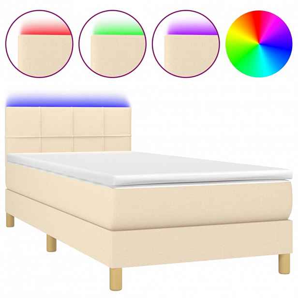 vidaXL Box spring postel s matrací a LED krémová 90x190 cm textil