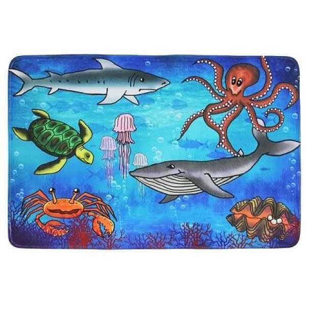 Protiskluzový kusový koberec Sea world, 76,5x117, modrá, dětský pokoj, BO-MA