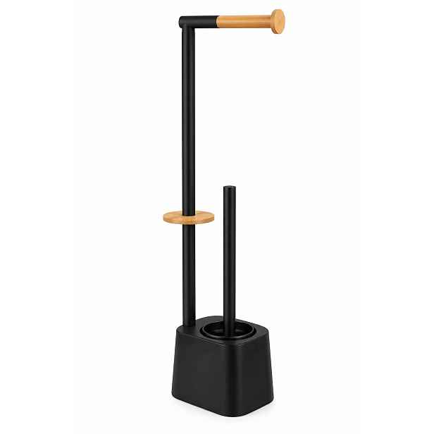 Stojan na Wc s držákem na papír a toaletním kartáčem, černý, 67 cm