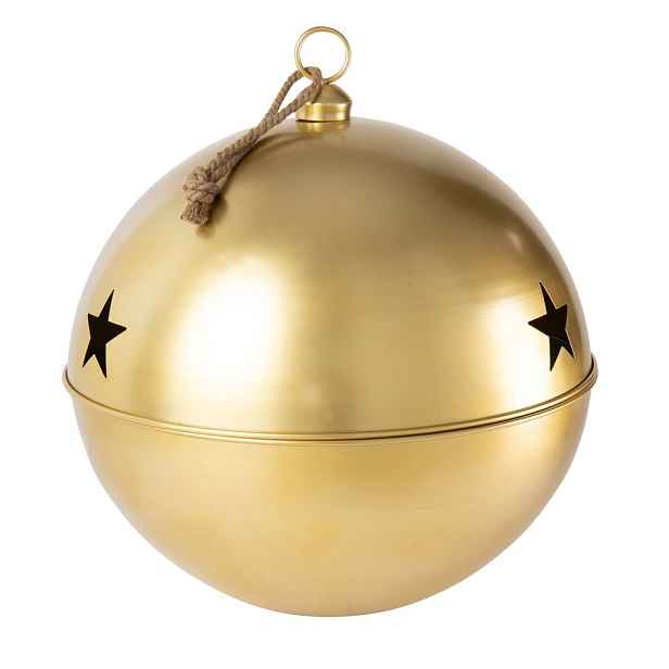 Zlatá antik kovová ozdoba rolnička se šňůrkou Baub Xmas XL - Ø 80*90 cm J-Line by Jolipa