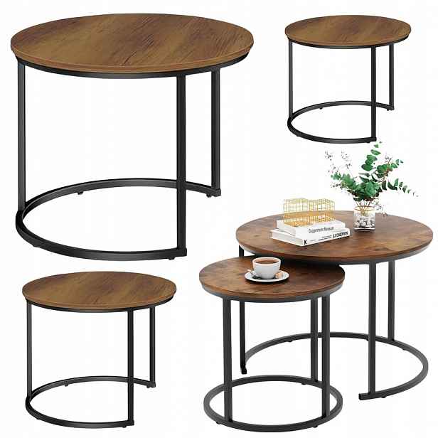 Kulaté konferenční stolky 3v1 Mdf ocel černé 51 40 30 cm sada do obývacího pokoje