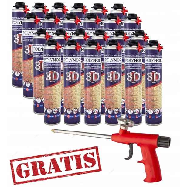 Pur Stříkací Pěna Polynor 3D Sada 24 x 850 ml s pistolí