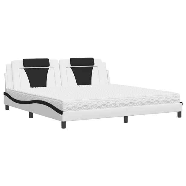 vidaXL Postel Viana s matrací bílá a černá 200 x 200 cm umělá kůže