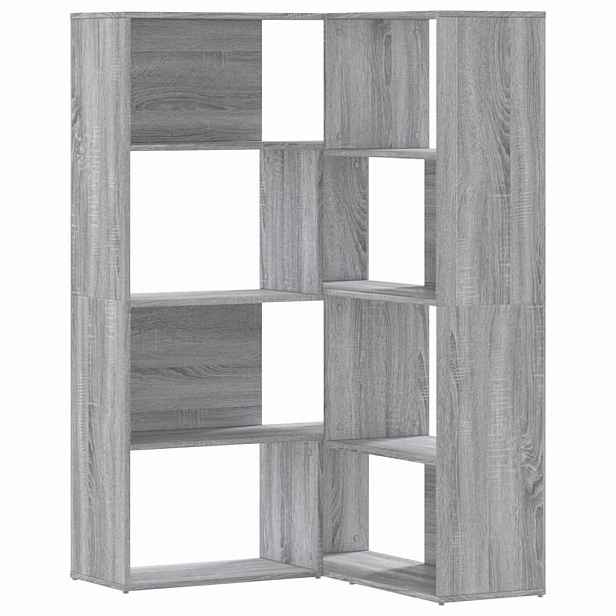 vidaXL Rohová knihovna 4patrová šedá sonoma 85 x 85 x 140 cm kompozit
