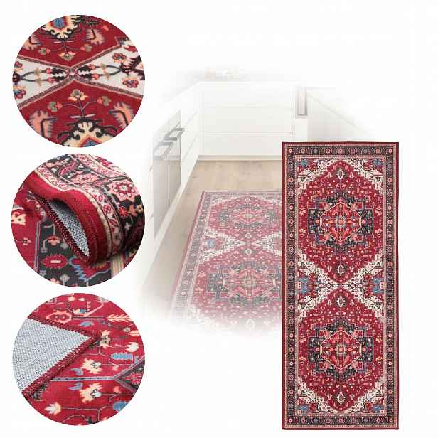 Koberec Orientální Velurový 80x300 cm Velvet Protiskluzový skládací Červený