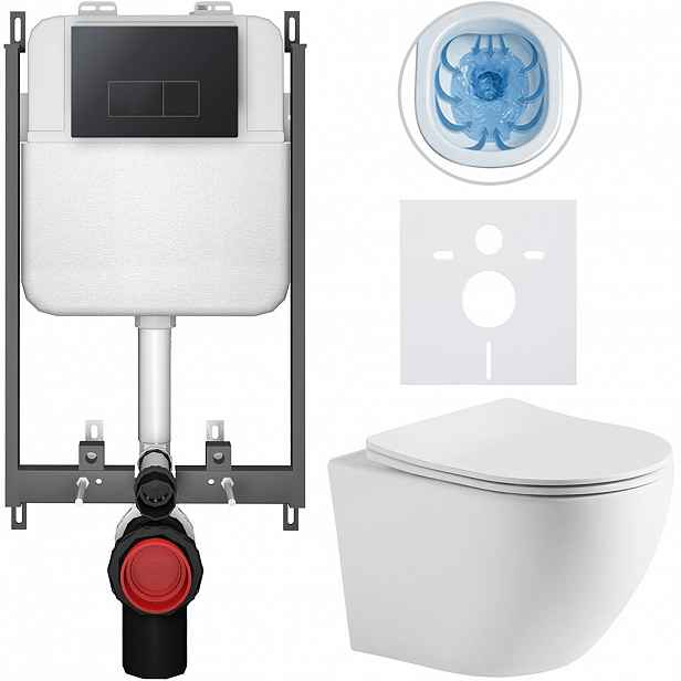 Kompletní WC set Basic/Cesso - bílá matná - WC tlačítko Modulo/Černá - pro zazdění - 49x36 cm - 8050BD86276