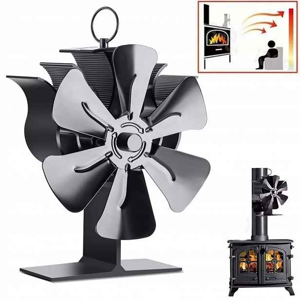Termoelektrický Ventilátor Krbový Větráček Napájený Turbínou, 6 Lopatek