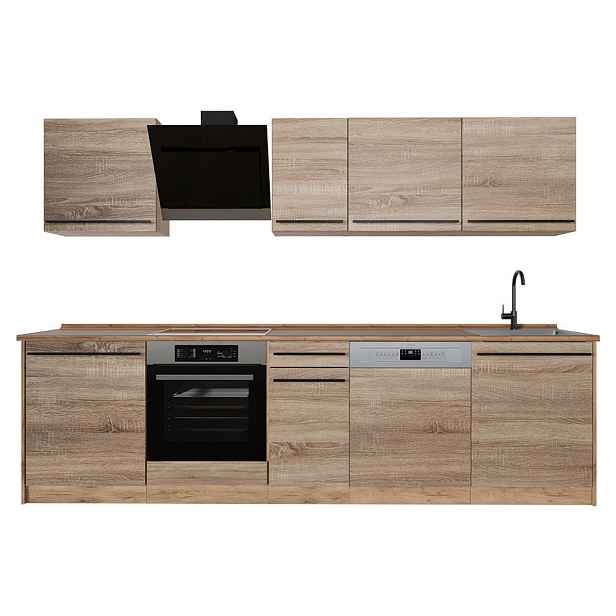 Vicco KUCHYŇSKÝ KOUT R-Line, Sonoma/Zlatý mocný dub, 280 cm pracovná doska Dub Goldkraft