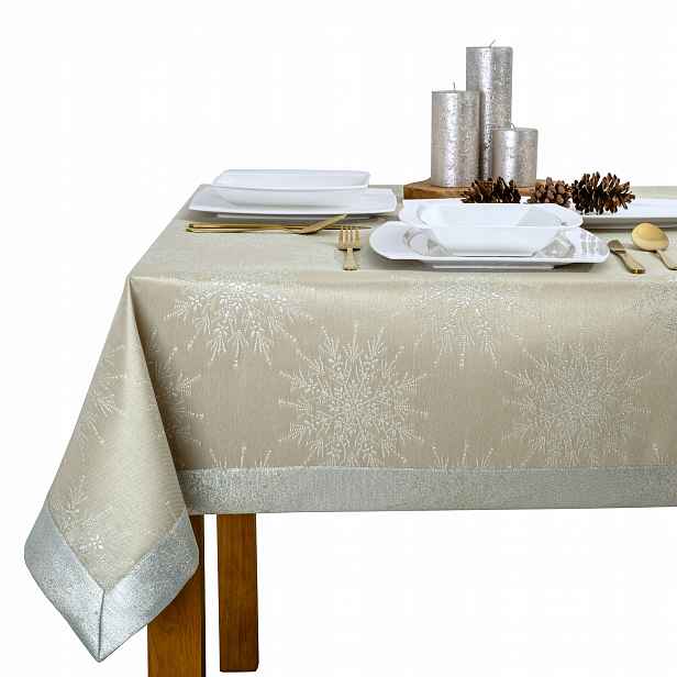 Elegantní vánoční ubrus Manžeta 5 cm Béžová S 140 x 400 cm