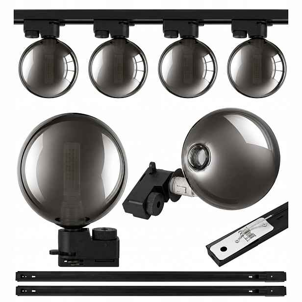 Osvětlení kolejnic 2x kolejnice 1 m 4x stínidlo Kouřové Grafit Lampa G9