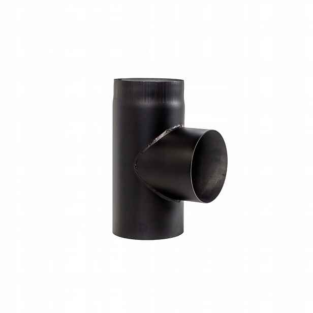 T-rozdělovač černý, průměr 180 mm, 90° – komínový čep