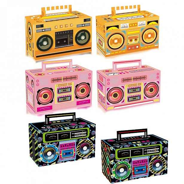 TEMU 4ks/8ks, retro design ruční papírová krabička 80s Party Dárkové Krabičky 90s Boom Box Party Dekorace Dárek pro Retro Hip Hop Téma Středové