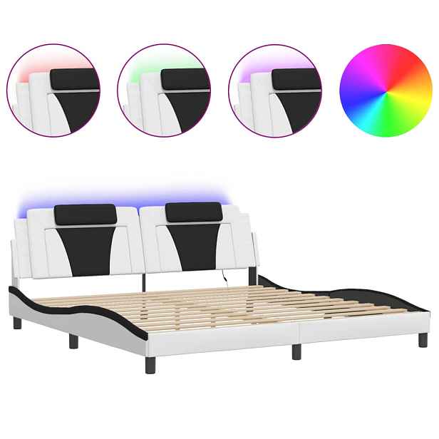 vidaXL Rám postele Viana s LED bez matrace bílý a černý 200x200 cm