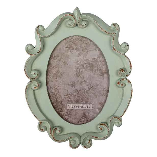 Zelený oválný fotorámeček se zdobením - 19*2*25 cm / 12*16 cm Clayre & Eef