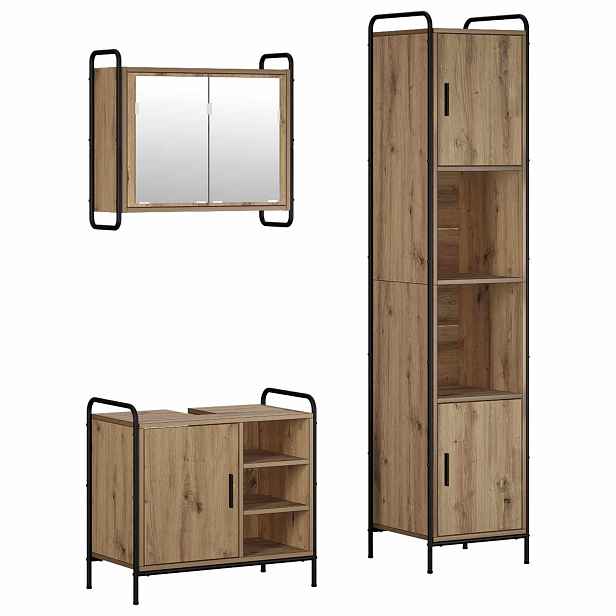 vidaXL Sada koupelnových skříněk 3 ks Dub artisan 40 x 36 x 181 cm