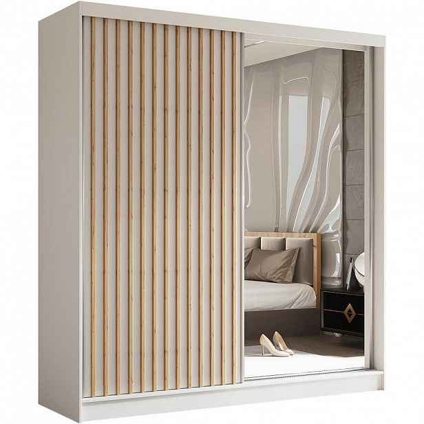 Beautysofa SKŘÍŇ s posuvnými dveřmi Helix 200/216/61 bílá + dub Artisan