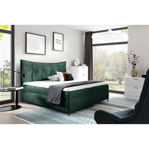 Boxspringová postel IRINI - 200x200, zelená + topper ZDARMA