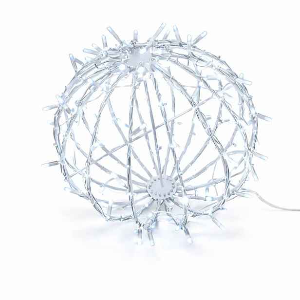 Easy fix 3D LED svítící koule, skládací, pr. 40 cm, ledově bílá, bílý kabel, IP67, hliník