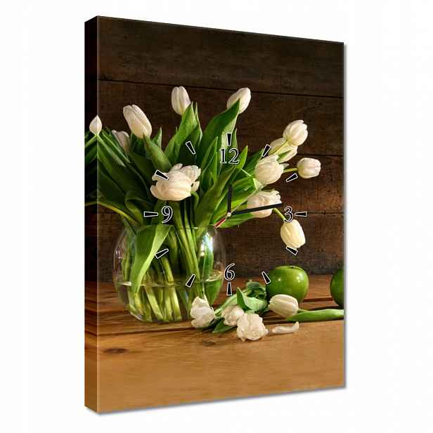 Nástěnné hodiny 40x60 Bílé tulipány