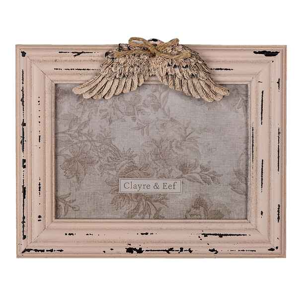 Růžový dřevěný fotorámeček s andělskými křídly - 24*3*19 cm / 13*18 cm Clayre & Eef