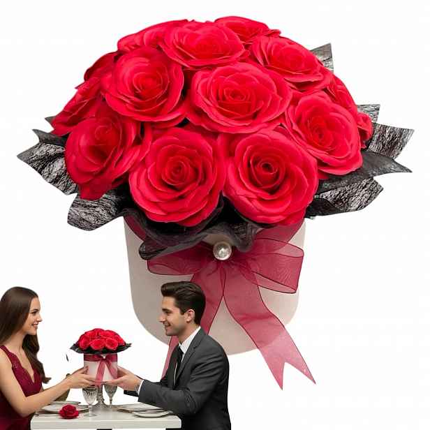 Flowerbox s mýdlovými květy Dárek Upomínka Květinový box Mýdlové růže