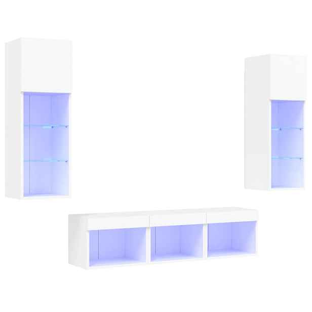 vidaXL 5dílná obývací stěna s LED osvětlením bílá kompozitní dřevo